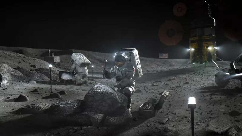 Bức tranh mô tả về các phi hành gia đi bộ trên mặt trăng trong chương trình Artemis của NASA. Ảnh: NASA.