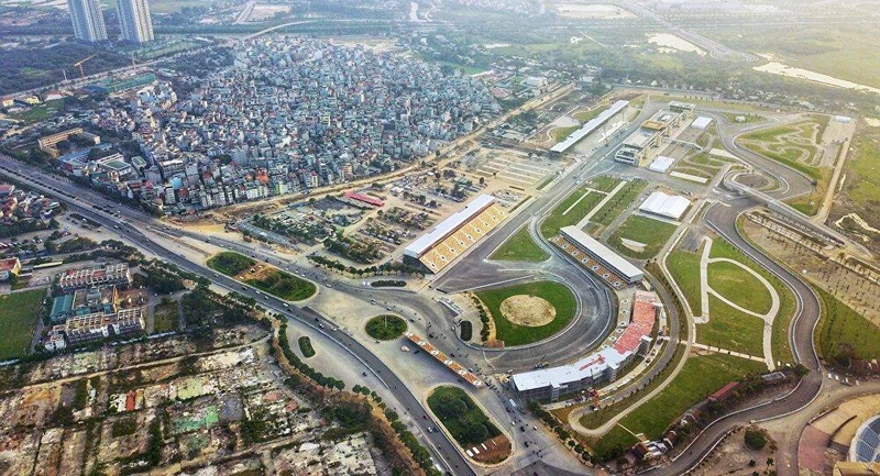 Đường đua F1 Hà Nội nhìn từ trên cao. 