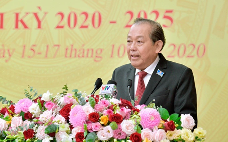 Đồng chí Trương Hòa Bình, Ủy viên Bộ Chính trị, Phó Thủ tướng Thường trực Chính phủ phát biểu chỉ đạo Đại hội. 