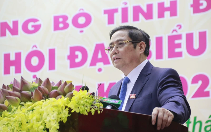 Đồng chí Phạm Minh Chính phát biểu chỉ đạo Đại hội Đảng bộ tỉnh Đồng Tháp.