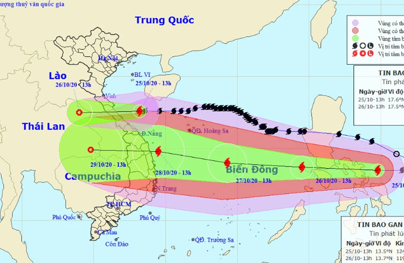Vị trí và hướng di chuyển của bão số 8 (hình trên). (Nguồn: kttv.gov.vn)