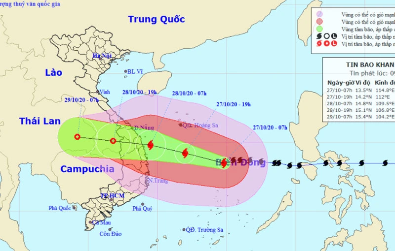 Vị trí và hướng di chuyển của bão số 9. (Nguồn: nchmf.gov.vn)