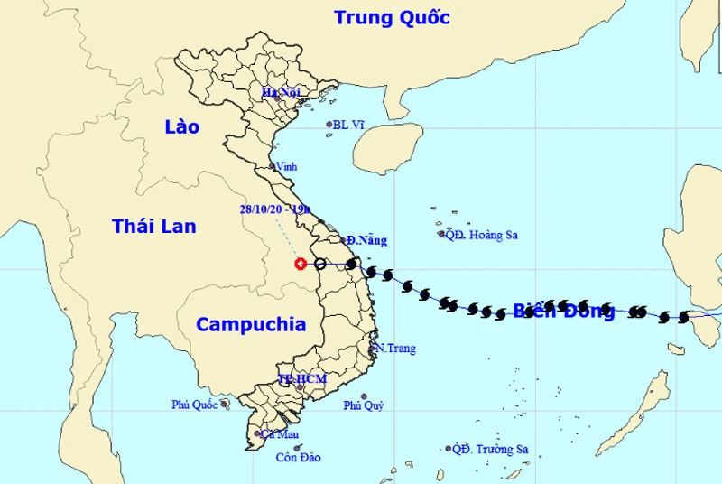 Áp thấp nhiệt đới đã suy yếu thành vùng áp thấp trên khu vực Nam Lào. (Nguồn: nchmf.gov.vn)