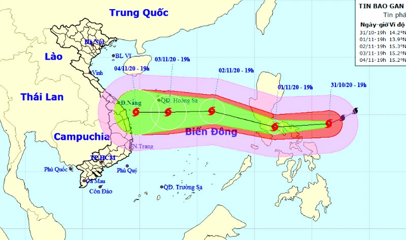 Vị trí và hướng di chuyển của siêu bão Goni. (Nguồn: nchmf.gov.vn)