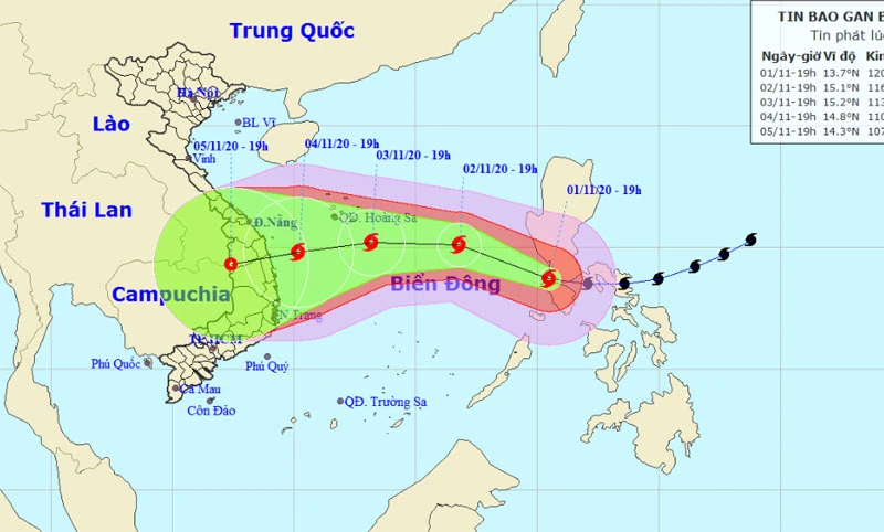 Vị trí và hướng di chuyển của bão Goni. (Nguồn: nchmf.gov.vn)