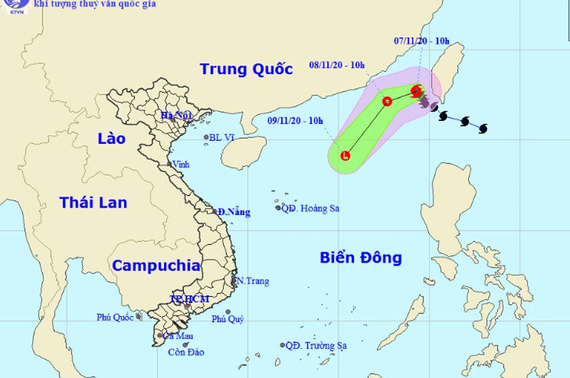 Vị trí và hướng di chuyển của bão số 11. (Nguồn: nchmf.gov.vn)
