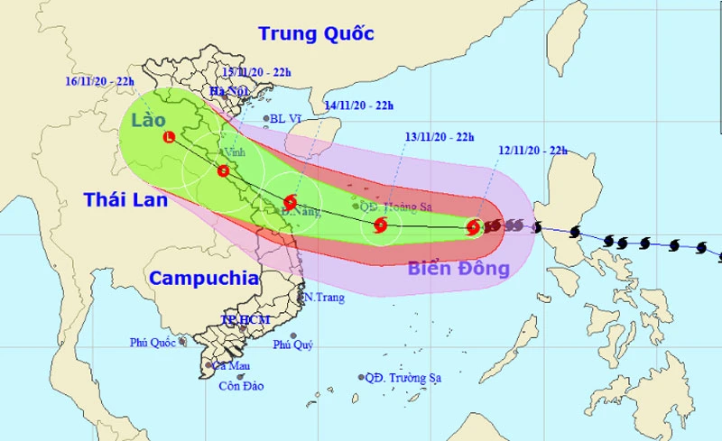 Vị trí và hướng di chuyển của bão số 13. (Nguồn: nchmf.gov.vn)