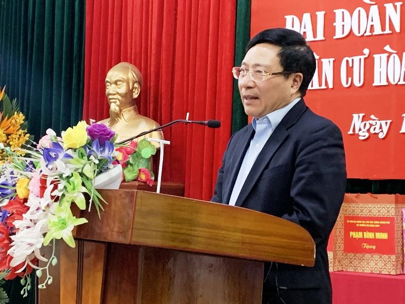 Đồng chí Phạm Bình Minh phát biểu tại Ngày hội Đại đoàn kết toàn dân tộc ở Nam Định.