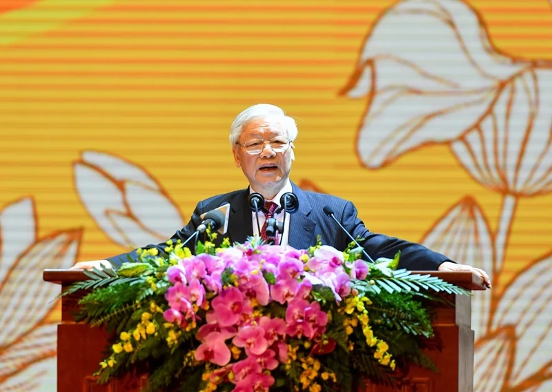  Tổng Bí thư, Chủ tịch nước Nguyễn Phú Trọng phát biểu tại lễ kỷ niệm.