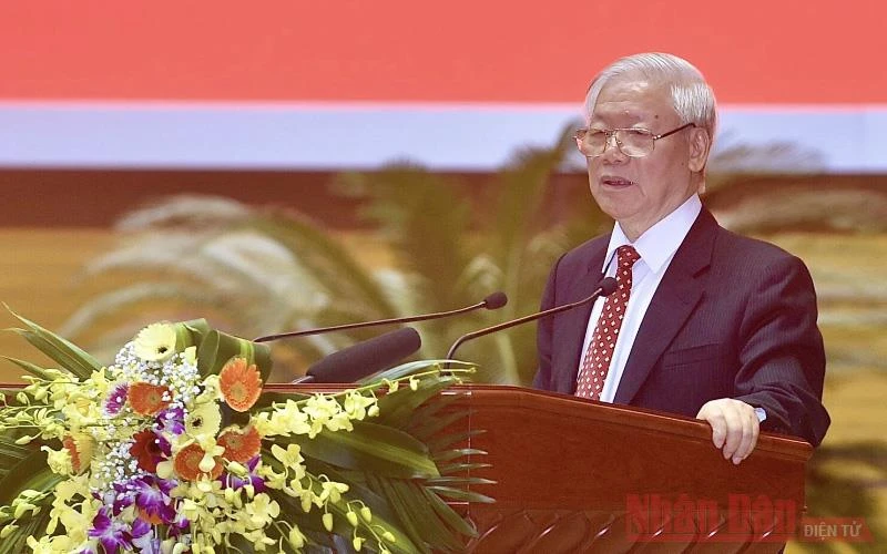 Đồng chí Tổng Bí thư, Chủ tịch nước Nguyễn Phú Trọng phát biểu kết luận hội nghị. Ảnh: DUY LINH.