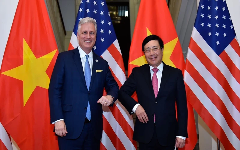 Phó Thủ tướng, Bộ trưởng Ngoại giao Phạm Bình Minh tiếp Cố vấn An ninh quốc gia Hoa Kỳ Robert O’Brien. (Ảnh: BỘ NGOẠI GIAO VIỆT NAM)