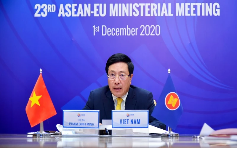 Phó Thủ tướng, Bộ trưởng Ngoại giao Phạm Bình Minh, đại diện cho Việt Nam trong vai trò Chủ tịch ASEAN tham dự Hội nghị. (Ảnh: Bộ Ngoại giao Việt Nam)