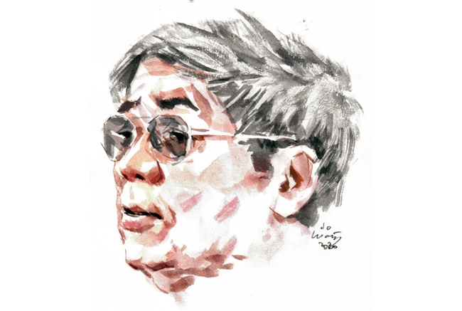 Ký họa chân dung GS Hà Minh Đức của họa sĩ Đỗ Hoàng Tường.