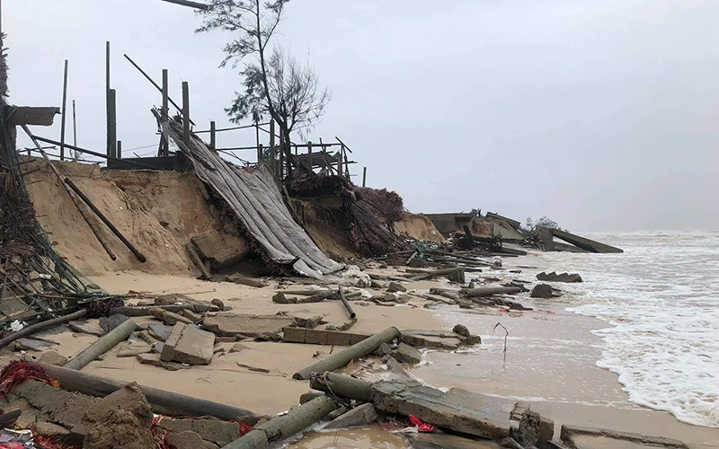 Sạt lở bờ biển do ảnh hưởng của bão số 13 tại xã Gio Hải, huyện Gio Linh (Quảng Trị).Ảnh: TRUNG KIÊN