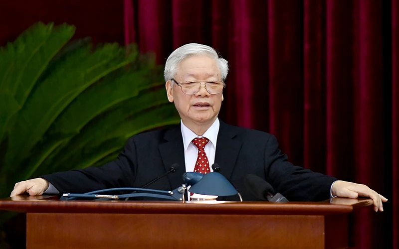 Tổng Bí thư, Chủ tịch nước Nguyễn Phú Trọng phát biểu khai mạc Hội nghị lần thứ 14 Ban Chấp hành Trung ương Ðảng khóa XII. Ảnh: Ðăng Khoa