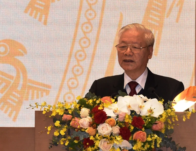 Tổng Bí thư, Chủ tịch nước Nguyễn Phú Trọng phát biểu ý kiến chỉ đạo tại hội nghị. (Ảnh: TRẦN HẢI)