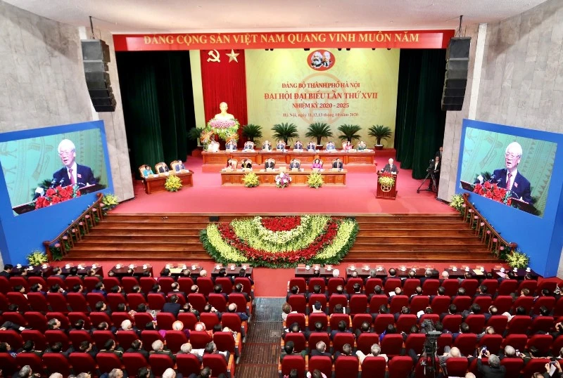 Tổng Bí thư, Chủ tịch nước Nguyễn Phú Trọng phát biểu chỉ đạo Đại hội Đảng bộ thành phố Hà Nội lần thứ 17. Ảnh: Duy Linh 