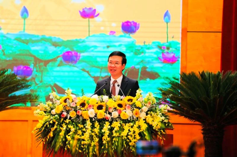 Đồng chí Võ Văn Thưởng, Ủy viên Bộ Chính trị, Bí thư T.Ư Đảng, Trưởng Ban Tuyên giáo T.Ư phát biểu kết luận tại hội nghị.