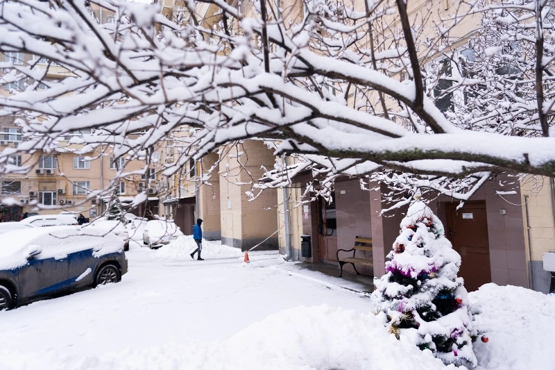 Tuyết đọng lên những nhành cây trong một khoảng sân trên đại lộ Leninsky ở thủ đô Moscow. Trong thời gian mùa đông, những ngày có tuyết rơi là những ngày thời tiết ấm hơn. 