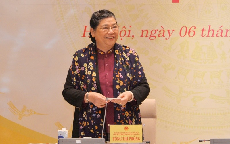 Phó Chủ tịch Thường trực Quốc hội Tòng Thị Phóng phát biểu ý kiến tại phiên họp.