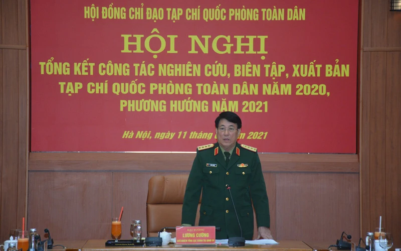 Đại tướng Lương Cường phát biểu ý kiến tại hội nghị. 