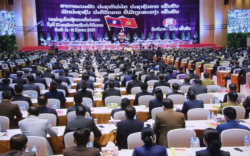 Toàn cảnh Đại hội đại biểu toàn quốc lần thứ XI của Đảng NDCM Lào, sáng 13-1.