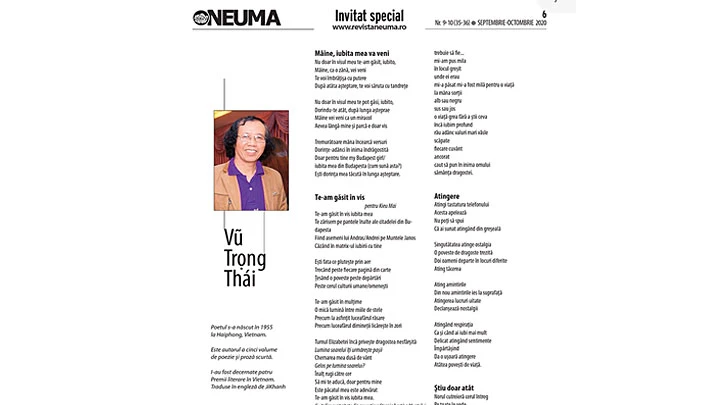 Trang thơ Vũ Trọng Thái trên tạp chí NEUMA của Rumani.