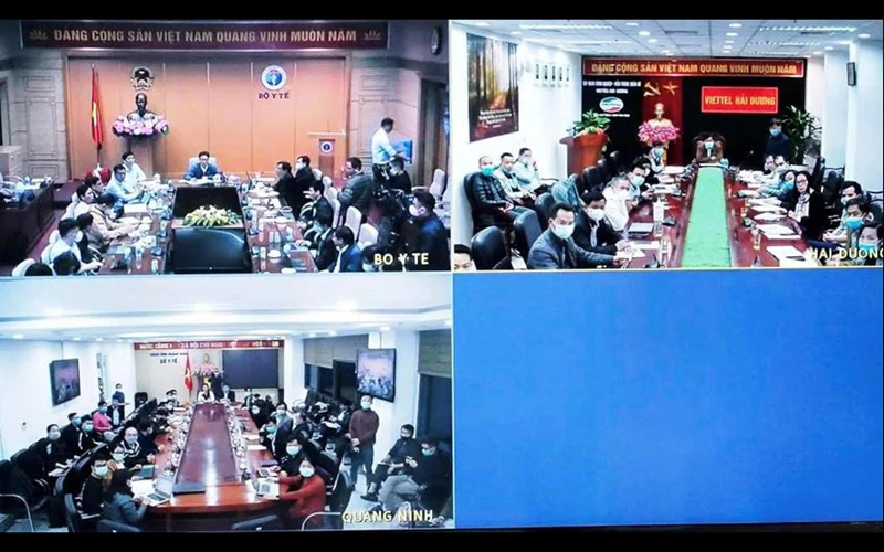 Cuộc họp trực tuyến tại Bộ Y Tế với hai tỉnh Hải Dương và Quảng Ninh triển khai các biện pháp ứng phó với dịch Covid-19.