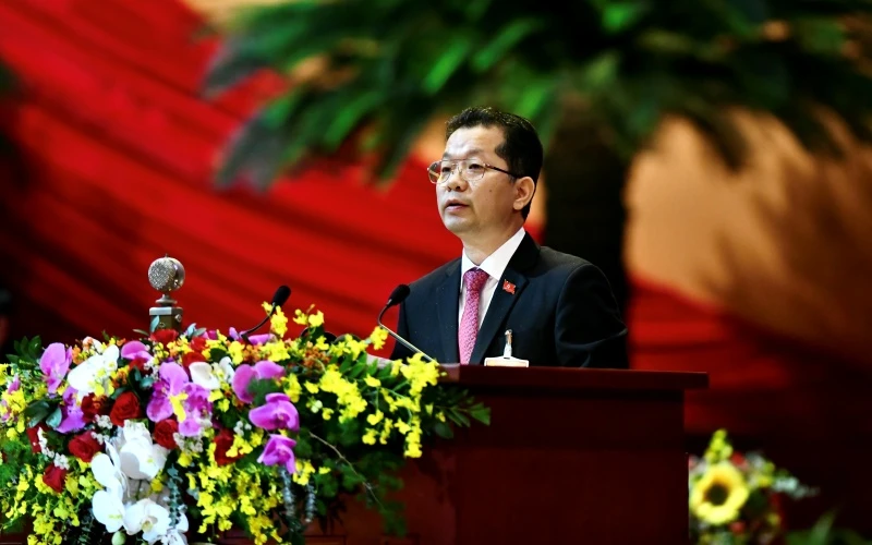 Bí thư Thành ủy Đà Nẵng Nguyễn Văn Quảng phát biểu tham luận.