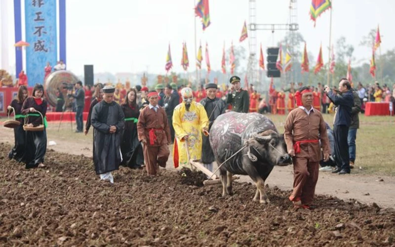Một nghi thức tại Lễ hội Tịch điền Đọi Sơn (Hà Nam).