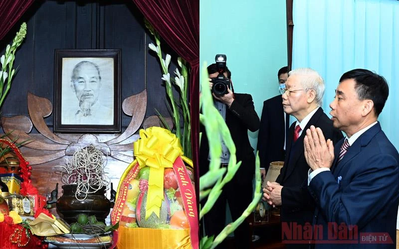 Tổng Bí thư, Chủ tịch nước Nguyễn Phú Trọng dâng hương tưởng niệm Bác Hồ ở Nhà 67 trong Khu Di tích Chủ tịch Hồ Chí Minh tại Phủ Chủ tịch. (Ảnh: DUY LINH) 