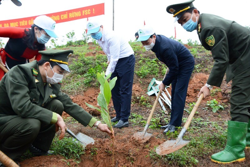 Các lực lượng tại Yên Bái tham gia Tết trồng cây "Đời đời nhớ ơn Bác Hồ". (Ảnh: THANH SƠN)