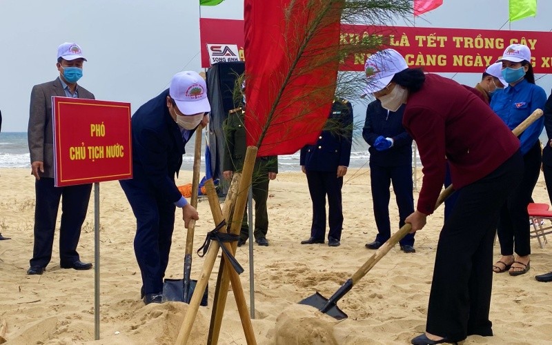 Phó Chủ tịch nước Đặng Thị Ngọc Thịnh trồng cây đầu xuân Tân Sửu tại Quảng Bình.