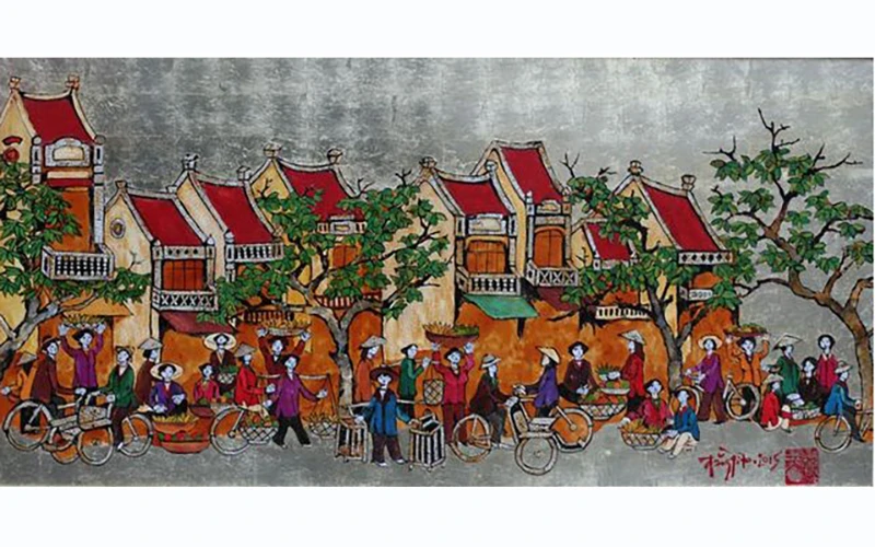 Tranh “Chợ quê” của họa sĩ Đằng Giao.