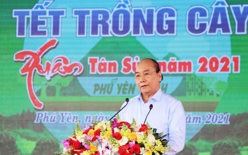 Thủ tướng phát biểu tại lễ phát động Tết trồng cây. 