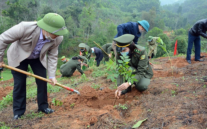 Lực lượng kiểm lâm tỉnh Yên Bái cùng người dân trồng cây, xuân năm 2021.