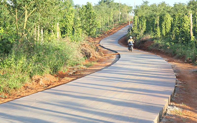 Tuyến đường nông thôn ở xã Thuận Hạnh, huyện Đắk Song (Đắk Nông) do người dân hiến đất, góp ngày công xây dựng.