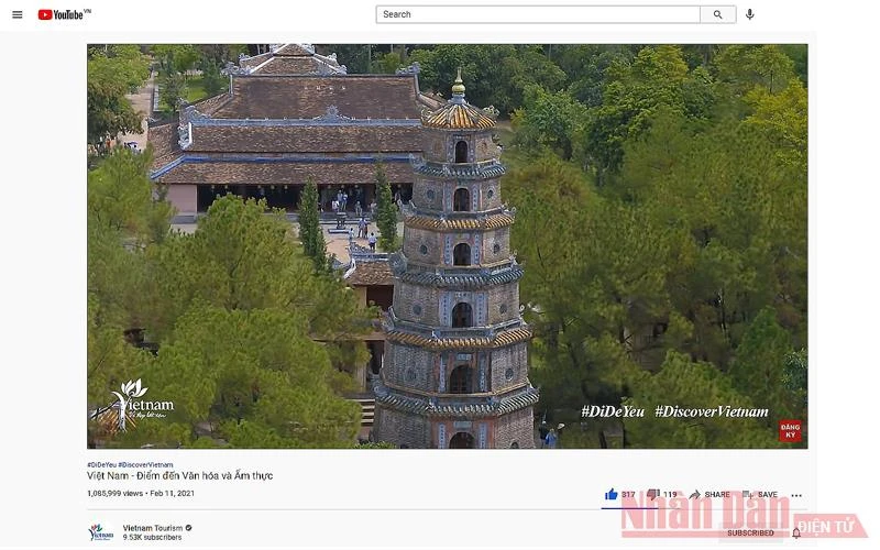 Chỉ trong hai tuần, clip quảng bá du lịch Việt Nam trên nền tảng YouTube đã vượt qua mốc 1 triệu lượt xem (Ảnh chụp màn hình)