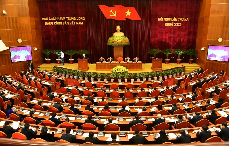 Toàn cảnh phiên khai mạc Hội nghị lần thứ hai Ban Chấp hành T.Ư Đảng Cộng sản Việt Nam khóa XIII. (Ảnh: Đăng Khoa) 