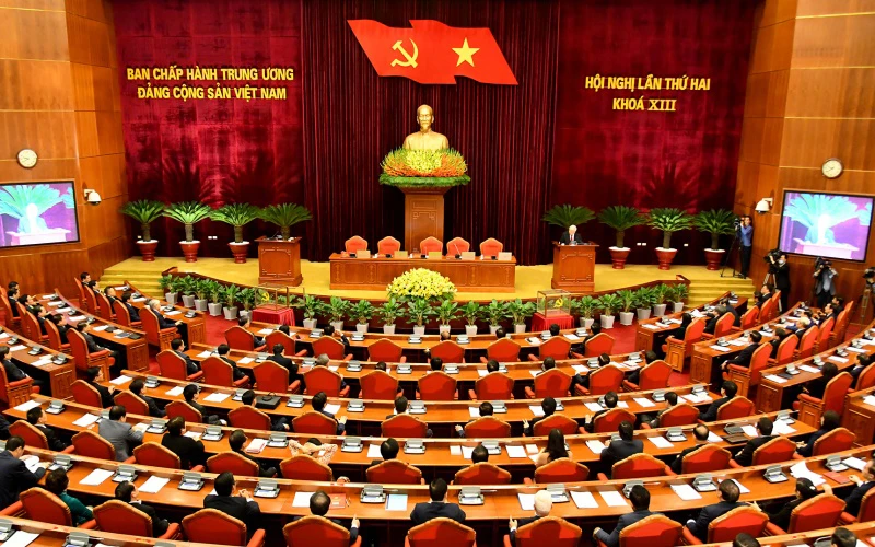 Quang cảnh bế mạc Hội nghị lần thứ hai Ban Chấp hành Trung ương Đảng Cộng sản Việt Nam khóa XIII (Ảnh: Đăng Khoa).