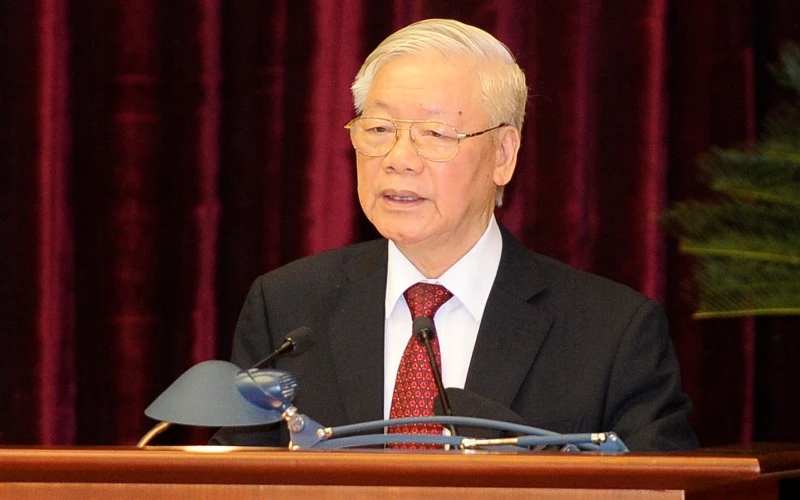 Tổng Bí thư, Chủ tịch nước Nguyễn Phú Trọng phát biểu bế mạc Hội nghị. (Ảnh: Đăng Khoa)