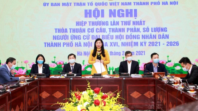 Hội nghị hiệp thương lần thứ nhất thỏa thuận cơ cấu, thành phần, số lượng người ứng cử đại biểu HĐND thành phố Hà Nội, nhiệm kỳ 2021-2026.