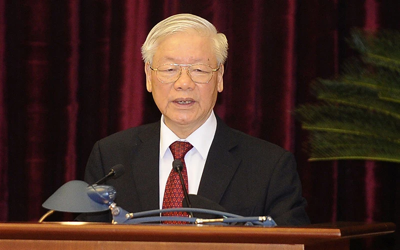 Tổng Bí thư, Chủ tịch nước Nguyễn Phú Trọng phát biểu bế mạc Hội nghị lần thứ hai Ban Chấp hành Trung ương Đảng khóa XIII.