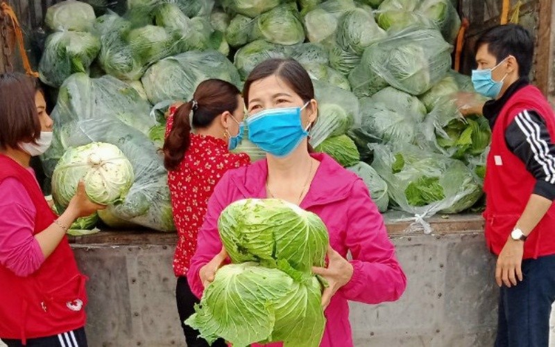 Hội Phụ nữ cơ sở ở Vũ Thư (Thái Bình) thu mua nông sản, bán hoặc phát miễn phí cho hội viên.