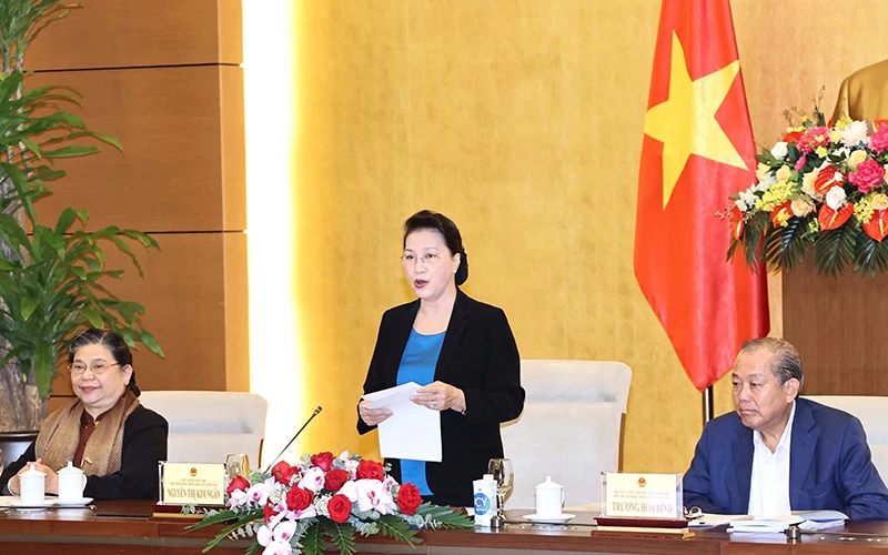Chủ tịch QH Nguyễn Thị Kim Ngân phát biểu ý kiến tại phiên họp. Ảnh: TRỌNG ĐỨC (TTXVN)