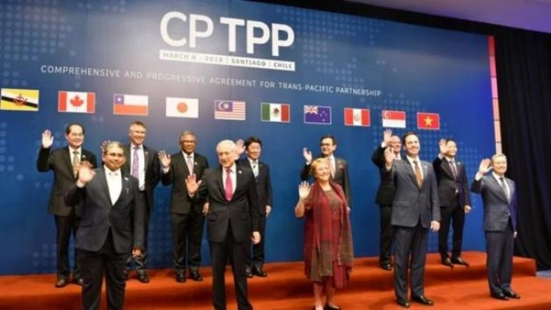 Các đại diện của 11 quốc gia thành viên Hiệp định CPTPP nhóm họp ngày 8-3-2018, tại Thủ đô Santiago, Chile để ký kết hiệp định. (Ảnh: Nikkei)