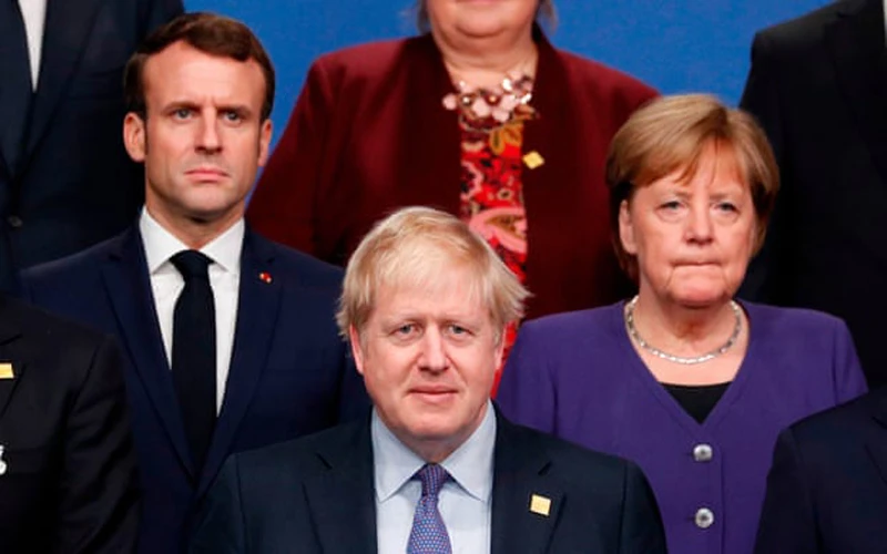 Tổng thống Pháp Emmanuel Macron, Thủ tướng Anh Boris Johnson và Thủ tướng Đức Angela Merkel (từ trái sang) tham dự hội nghị thượng đỉnh của NATO, tháng 12-2019. (Ảnh: Getty Images)