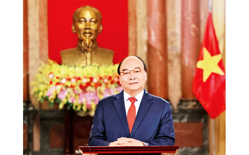 Chủ tịch nước Nguyễn Xuân Phúc phát biểu tại Phiên khai mạc diễn đàn. Ảnh: THỐNG NHẤT (TTXVN)