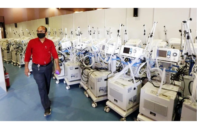 Cơ sở điều trị bệnh nhân Covid-19 đặt tại một trung tâm hội nghị ở Ấn Độ.Ảnh | TÂN HOA XÃ