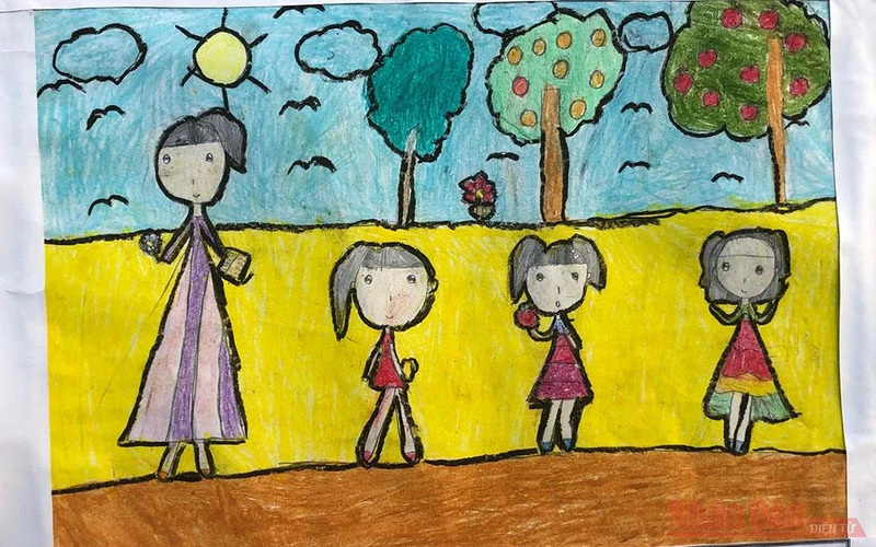 Tranh vẽ của một tác giả nhí trong cuộc thi do một trường tiểu học tổ chức.